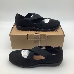 Comfortview Stacia Black Flats Elastic Cross Strap‎ Shoes Women Size 9M New